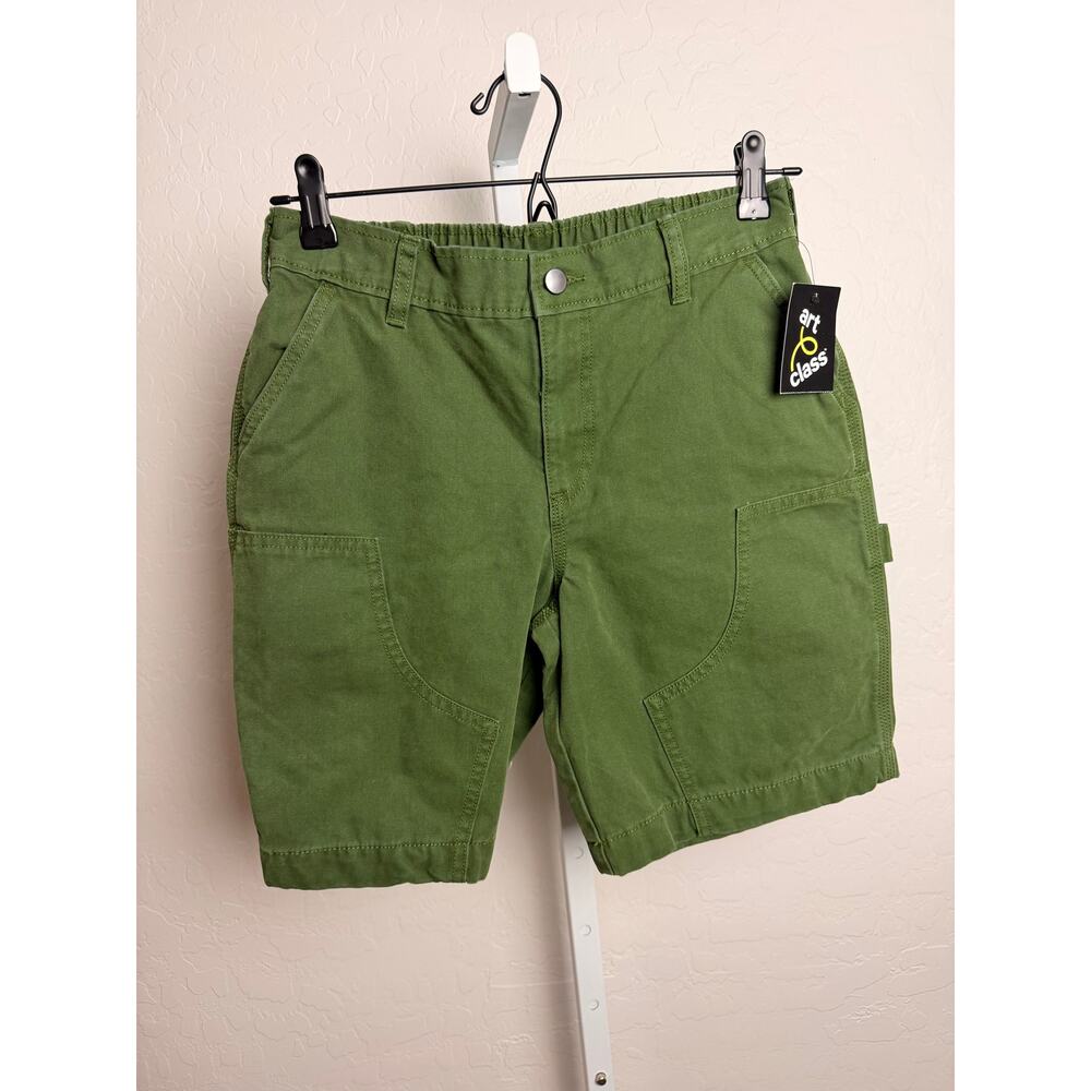 NWT Art Class Boys Green Carpenter Shorts Elastic Waist Size L 10/12